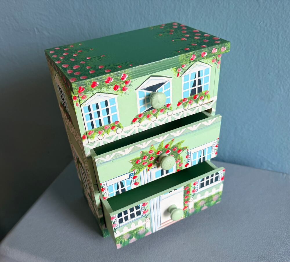 Vintage Milson and Louis Hand Painted Jewelry Box Mini Dresser 8.5"